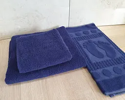 Набір турецьких махрових однотонних рушників Zeron 50х90+70х140+50х70 Dark Blue щільність 500 г/м2 - мініатюра 3