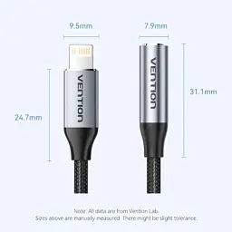 Перехідник Lightning to 3.5mm 0.1m cotton braided aluminum gray Vention (BMBHA) - мініатюра 2