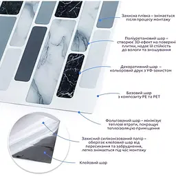 Самоклеюча поліуретанова плитка Wall Sticker під мармур 305х305х1 мм SW-00001174 - мініатюра 6