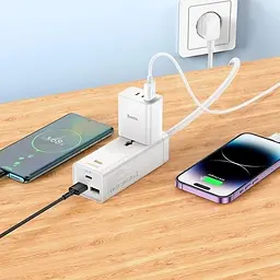 Фільтр–подовжувач Hoco AC9A Talent desktop charger (1 х розетка 2 х USB 1 х Type-C) 30W 10A - мініатюра 5