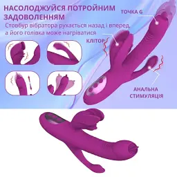 Вібратор-кролик I’MCUM Triple Bunny 10 режимів вібрації 7 режимів нагріву Функція обертання Темно-фіолетовий (7970379617736) - мініатюра 4