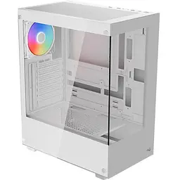 Корпус Aerocool Pivot-G-WT-v1 білий, Mid Tower, без БП, для ATX, Micro ATX, Mini ITX, 1хUSB 3.0, 2xUSB 2.0, 1x120 мм FRGB, бічна