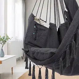 Підвісне крісло гамак бразильський Kinderkraft Boho 100 см + 2 подушки Dark Grey - мініатюра 4