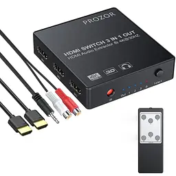 HDMI-перемикач Proster 3×1 з аудіоекстрактором, PIP та пультом ДК, 4K - мініатюра 1