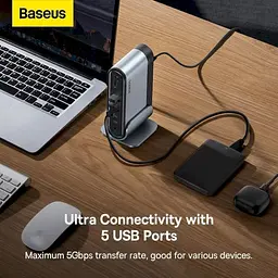 USB-хаб Baseus UnionJoy 17-Port Triple-Display Gray (B00532304811-00) [158346] - мініатюра 6