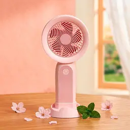 Маленький акумуляторний вентилятор Handheld Fan із підставкою для телефона, рожевий, настільний мінівентилятор - мініатюра 3