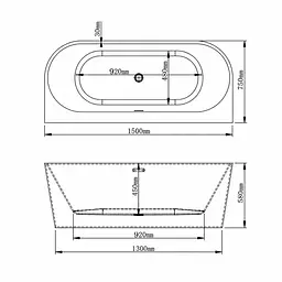 Пристінна овальна акрилова ванна VBI Cavallino 150x75, біла VBI-071415 - мініатюра 6