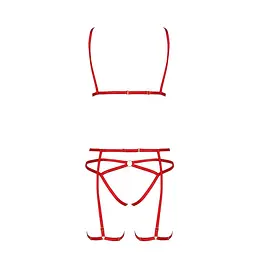 Комплект білизни Passion Exclusive MAGALI SET OpenBra L/XL, red, стрепи, ліф, трусики і пояс - мініатюра 5