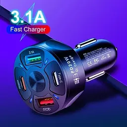 Автомобільний зарядний пристрій No Brand CWa 2USB 2Type-C PD20W QC 3.0 Black (70250551) - мініатюра 5
