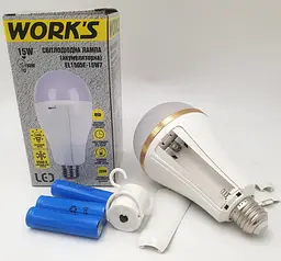 Світлодіодна LED-лампа акумуляторна 3600 mAh (знімні 3 × 18650) автономна аварійна 15 W лампочка з кнопкою вимикачем цоколь E27 WORK’S - мініатюра 5