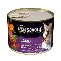 Вологий повнораціонний корм Savory Сейворі для стерилізованих котів, з ягням, 200 г (арт.30723)