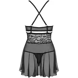 Еротичний мереживний комплект із сіточкою Obsessive 838-BAB-1Babydoll & Thong Black S/M, чорний - мініатюра 2