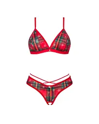 Комплект Obsessive Ms Merrilo 2-pcs set, XS/S, м’який бюстгальтер та трусики з доступом і з помпоном - мініатюра 3