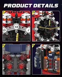 Конструктор механічний годинник Mould King Cyberpunk Mechanical Clock 10187 часи акумуляторні, для дорослих та дітей, 1601 деталей - мініатюра 6