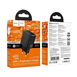Адаптер сетевой HOCO Lounge single port PD charger CS113A 1Type-C, 40/60W, 3A, PD3.2/QC3.0 - миниатюра 2