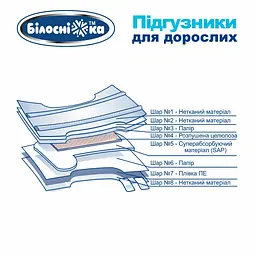 Підгузки для дорослих Білосніжка №30 розмір L (100-150 см) 30 шт. - мініатюра 5