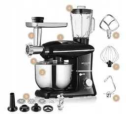 Планетарний кухонний комбайн Mozano Kitchen Assistant 6 в 1, 3200 Вт, чаша 6.2 л AGD/WORK/02#ЧОРНИЙ - мініатюра 5