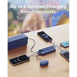 Портативний зарядний пристрій Charmast із вбудованими кабелями USB C 10000 мАг 6 виходів 3 входи зі світлодіодним дисплеєм - мініатюра 3