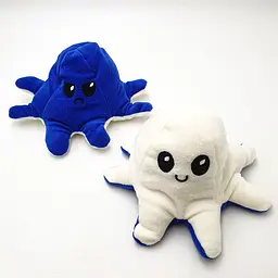 М'яка іграшка Восьминіг перевертень двосторонній веселий сумний Mood Octopus 25 см UKC синьо/білий - мініатюра 3
