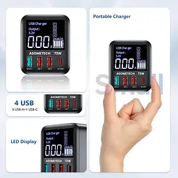 Адаптер - зарядний пристрій ASOMETECH 72W 4 port intelligence charger WLX-A9T - мініатюра 2