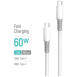 Дата кабель USB-C to USB-C 1.0m 3A PD60W liquid silicone white ColorWay (CW-CBPDCC093-WT) - мініатюра 5