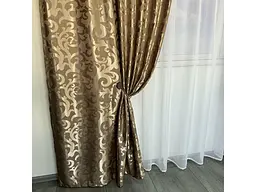 Штори жаккард "Вензель" кавовий150х270 см, 2шт, тасьма ALBO pbe0052940 - мініатюра 5