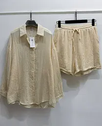 Костюм жіночий літній із жатого батиста Fashion 2610 20576 бежевий - мініатюра 2