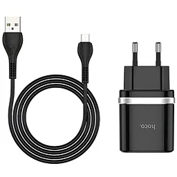 Мережевий зарядний пристрій Hoco C12Q (1USB, 3А) QC3.0 Black + кабель Type-C (S23991)