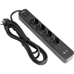 Мережевий подовжувач Videx Oncord з кнопкою USB (QC3.0) + USB-C (PD20W) чорний 3 м (VF-PD43G1QC1PD-B) - мініатюра 2