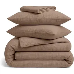 Комплект постільної білизни Cosas Brown CS1 Євро муслін коричневий (Muslin_019Brown_El180x30-019Brown_200)