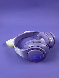 Навушники фіолетові Bluetooth з вушками котика C64092, з підсвіткою, мікрофоном, картою пам'яті та AUX, 400 mAh - мініатюра 2