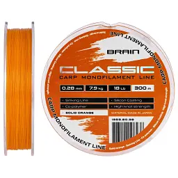 Волосінь Brain Classic Carp Line (solid orange) 300 м 0.28 мм 18 lb 7.9 кг