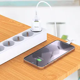 Адаптер живлення блок HOCO N20 Prestige з кабелем Type-C to Lightning 2 порти 20W білий - мініатюра 5