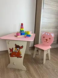 Дитячий стіл парта зі стільчиком Ведмежа для малювання та навчання (Рожевий) Олень - мініатюра 4