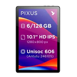 Планшет 10.1" Pixus Line NEW LTE, Grafite, 1280x800, IPS, Unisoc Tiger T7250 8x1.6GHz, RAM 6Gb, ROM 128Gb, GPS, A-GPS, LTE, Wi-Fi, BT, 2 Cam (13Mp + 5Mp), 6600 mAh, Android 16