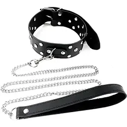 Нашийник з повідцем із натуральної шкіри із заклепками Art of Sex - Jenna Collar With Leash, чорний - мініатюра 2