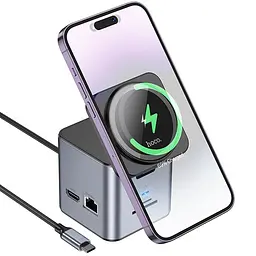 Хаб з бездротовим зарядним Hoco HB49 Effortless 9-in-1 100W Metal gray - мініатюра 3