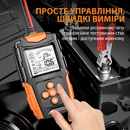 Тестер автомобільних акумуляторів Foxsur FBT-200 цифровий аналізатор батарей 12V/24V, 3-200Ah Orange (19443) - мініатюра 9