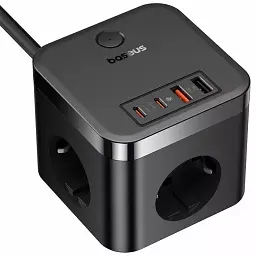 Мережевий зарядний пристрій Baseus Power Combo Cube Power Strip 3AC+2USB+2Type-C 30W 1.5m E00066400117-00 Black - мініатюра 3