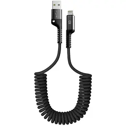 Кабель в авто, Спіраль USB-A to Lightning 2.4A 1m Black