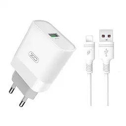 Мережевий зарядний пристрій XO L63 15W FAST EU QC3.0 charger with apple cable Білий