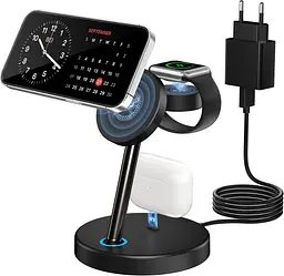 Бездротова зарядна станція INNISTO 3-в-1 для iPhone, Apple Watch і AirPods - мініатюра 1