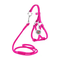Шлея для собак WAUDOG Glamour з повідцем кругла Д 6 мм А 42-60 см В 46-64 см рожева (34027)