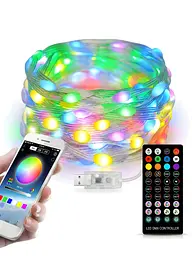 Розумна світлодіодна гірлянда RGB 3 м /30 LED, вулична та інтер’єрна, Bluetooth App Control +ДК +USB, мультиколір (9028124217)