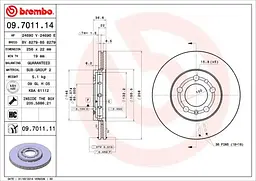 Диск гальмівний передній вентильований Skoda Roomster, Fabia I-III 96-25р Brembo (09.7011.11) - мініатюра 2