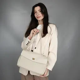 Сумка шкіряна жіноча Virginia Conti 03835 бежева на застібці - мініатюра 2