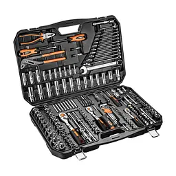 Набір інструментів Neo Tools CrV, у кейсі 1/2", 1/4", 3/8", 233 шт. (10-078)