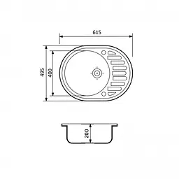 Кухонна мийка Adamant OVUM old stone 615x495x200 мм, з крилом 61,5 см - мініатюра 4