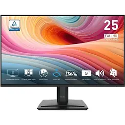 Монітор MSI 24.5` PRO MP251L E2, Black, WLED, IPS, 1920x1080 (16:9), 1 мс, 120 Гц, 250 кд/м², 1500:1, 178°/178°, VGA/HDMI, 2x2 Вт, VESA 100x100 мм, Adaptive Sync