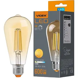 Світлодіодна лампа LED Videx Filament ST64FAD 6W E27 2200K дімерна бронза (VL-ST64FAD-06272)